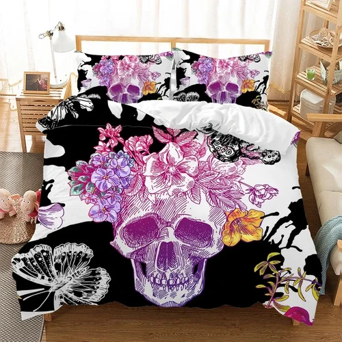 3D Flower Skull Bedding Set