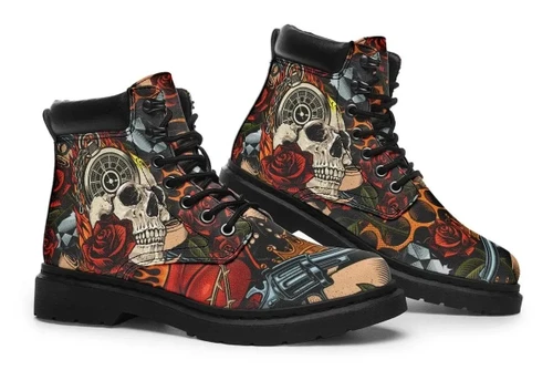 3D Skull Boots Gun And Roses
