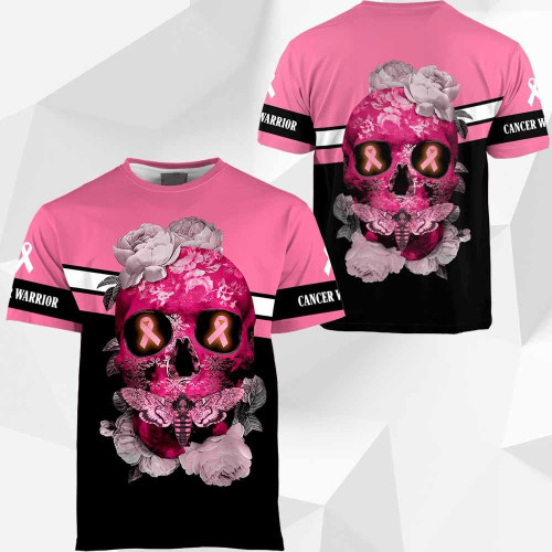 3D Skull Flower Breast Cancer Awareness Hoodie T-Shirt Sweatshirt SU110308