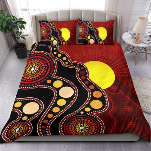 Aboriginal Bedding Set, Australia Indigenous Flag Circle Dot Painting Art Bedding Set