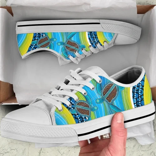Aboriginal shoes blue turtles painting art Low Top Shoes