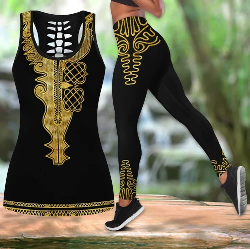 African Golden Dashiki Pattern 3D Over Printed Legging & Tank top ML