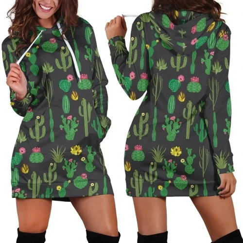 All Over Printed Cacti Hoodie Dress