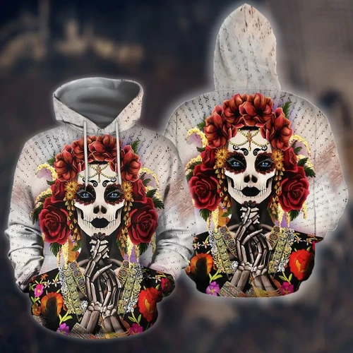 All Over Printed Day Of The Dead Catrina Hoodie HHT03092006-MEI