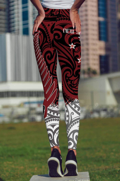 New Zealand Maori Fern Red Edition High Waist Leggings