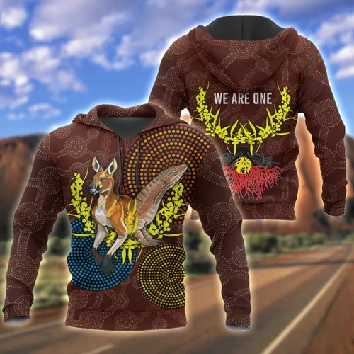 We are one Koori and Australia all over shirt for men and women brown
