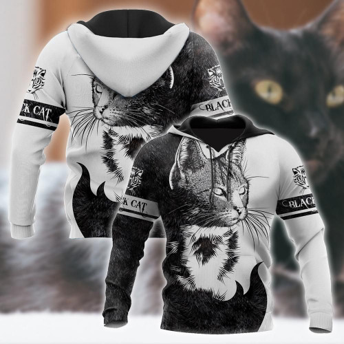 Love Black Cat Tattoo white 3D all over shirts for men and women