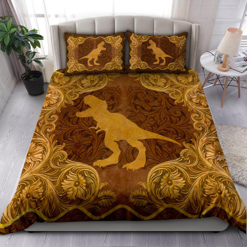 Love Dinosaur antique golden frame 3d printed Bedding set