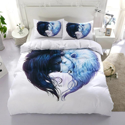 Aggressive Lion White Couple Cool Creative Bedding Set