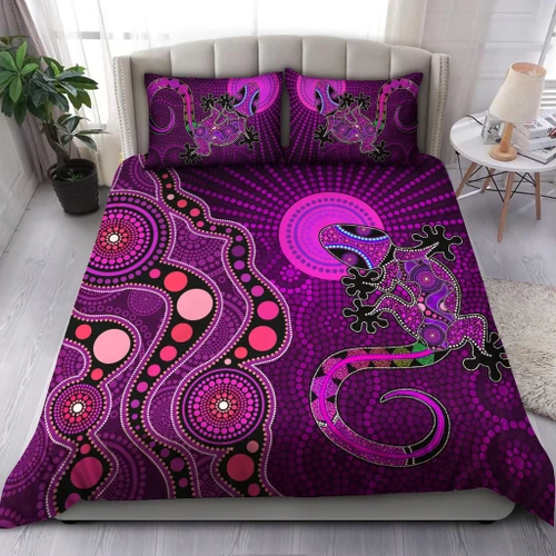 Aboriginal Australia Indigenous Purple The Lizard and The Sun Bedding Set