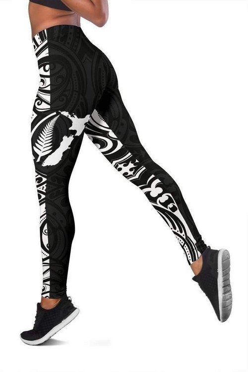 Aotearoa Maori with Map and Silver Fern Leggings - Front Half Style