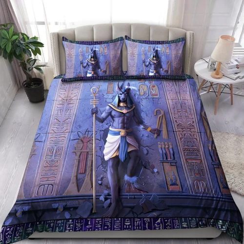 Anubis Face Blue Ancient Egyptian Mythology Culture 3D design Bedding set