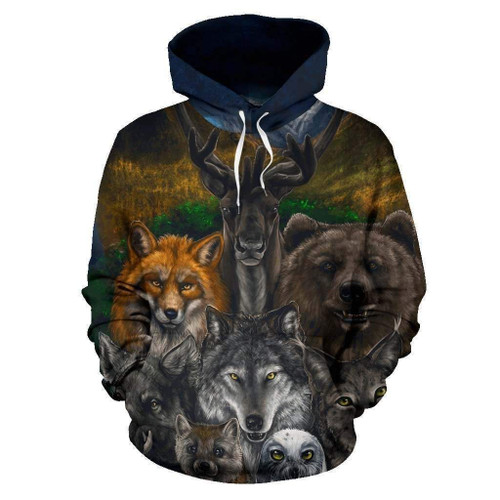 Native American – Bear Wolf Owl Fox 3D All Over Hoodie