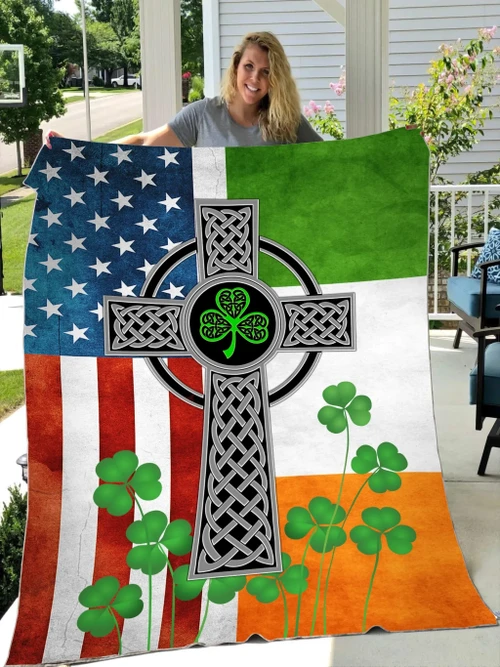 Irish Celtic Knot Cross St.Patrick day 3D Design print Sherpa Blanket
