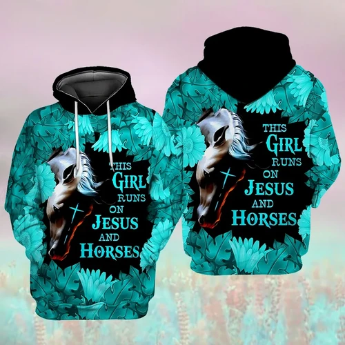 This Girl Runs On Jesus And Horses Shirts Hoodie HHT12082001