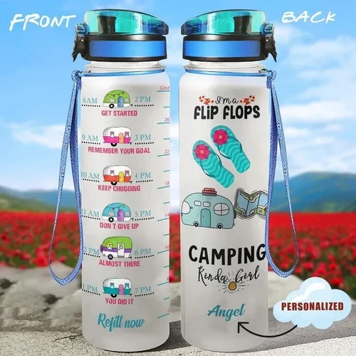 Camping Water Tracker Bottle Flip FLops And Camping Kinda Girl Personalized MPB1