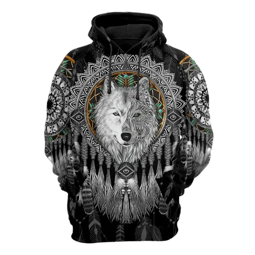 Mandala Dreamcatcher Native Wolf 3D All Over Printed Hoodie Shirt For Men and Women TR0809203