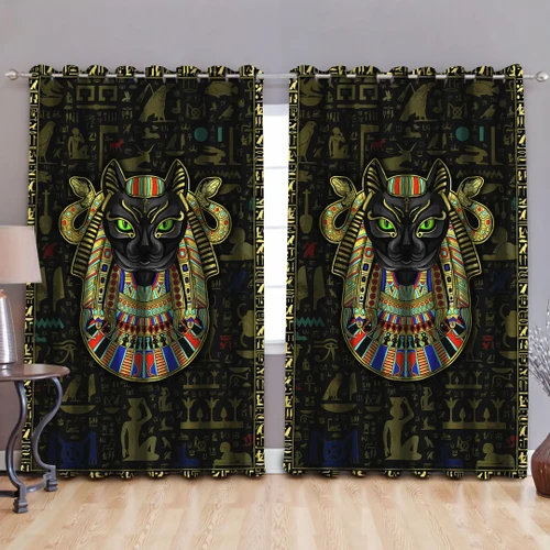 Ancient Egyptian Cat Pattern Blackout Thermal Grommet Window Curtains Pi22062001