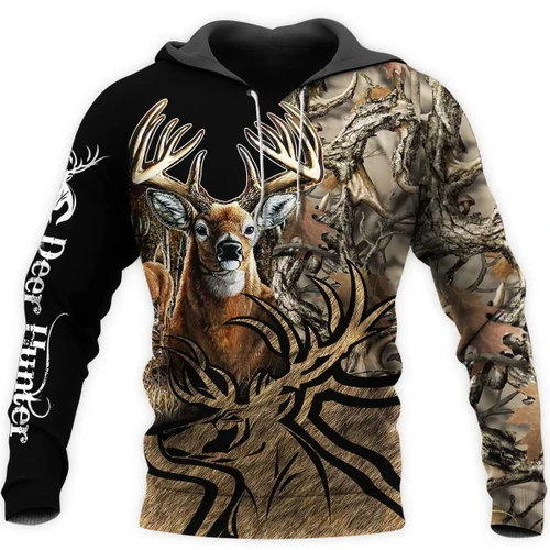 Camo Caribou Deer Hunting Hoodie T-Shirt Sweatshirt NM
