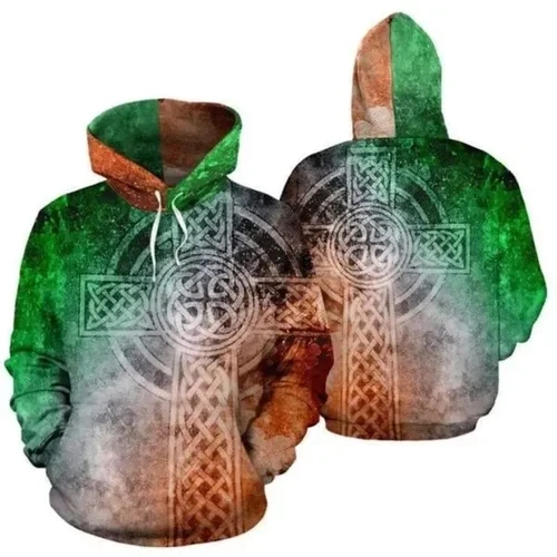 Irish Saint Patrick's Day Shamrock Celtic Cross Hoodie T-Shirt Sweatshirt Pi020312