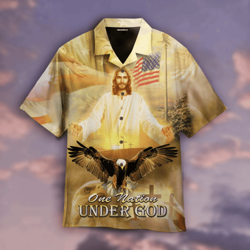 Jesus Bless American, One Nation Under God Hawaiian Shirt | For Men & Women | Adult | WT1514
