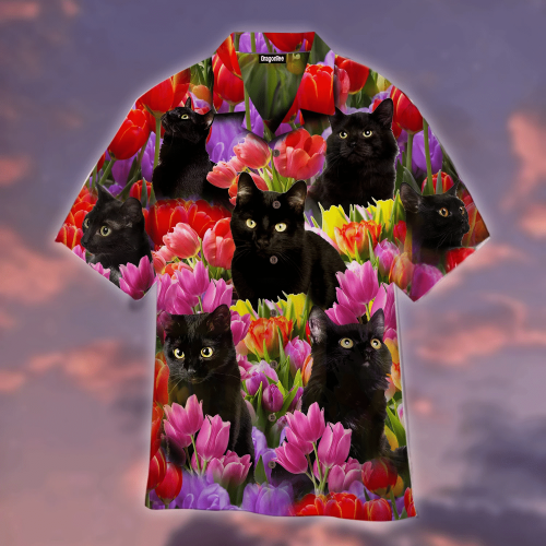 Black Cats Are Chilling In Tulip Garden Hawaiian Shirt | For Men & Women | Adult | WT1151