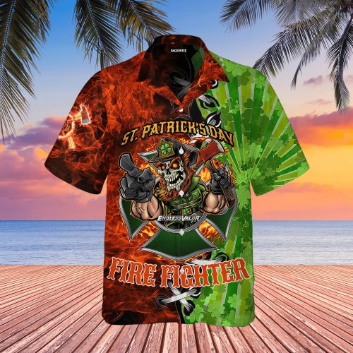 Skull Firefighter St Patrick's Day Hawaiian Shirt | For Men & Women | Adult | WT1267