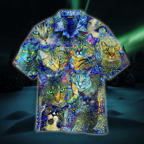 Crazy Colorful Cat Stained Glass Hawaiian Shirt | For Men & Women | Adult | WT1518