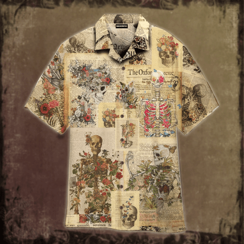 Skull Skeleton Covered With Flowers Hawaiian Shirt | For Men & Women | Adult | WT1536