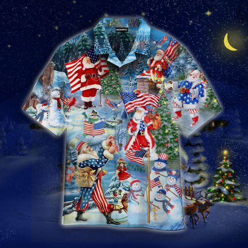 Santa Claus With American Flag On Christmas Day Hawaiian Shirt | For Men & Women | Adult | WT1545