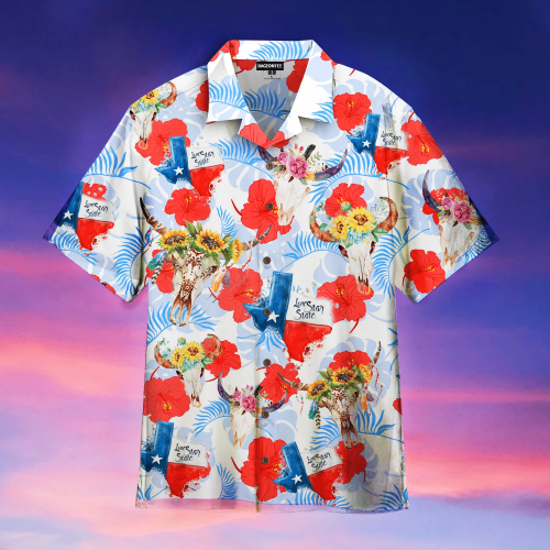 Texas Tropical Flag And Cow Skull Hawaiian Shirt | For Men & Women | Adult | WT1526