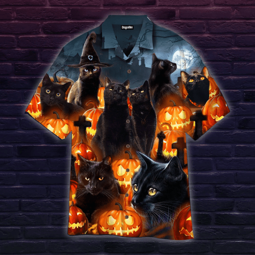 Black Cat And Scary Halloween Pumpkin Hawaiian Shirt | For Men & Women | Adult | WT1521