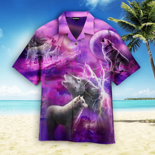 White Wolves Howling Moon Hawaiian Shirt | For Men & Women | Adult | HW4848
