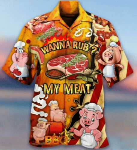 Pig Cute Wanna Rub My Meat Funny Barbecue Hawaiian Shirt | For Men & Women | Adult | HW3713