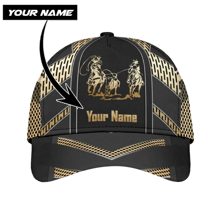 Personalized Name Bull Riding Classic Cap Team Roping Golden