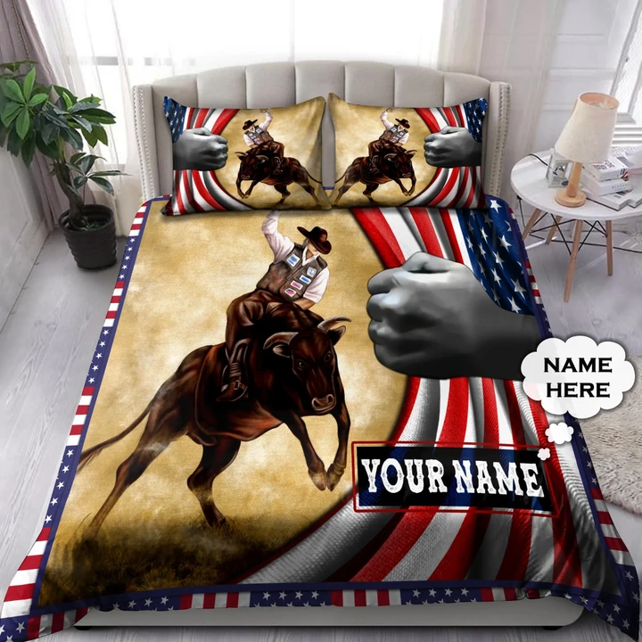 Personalized Name Bull Riding Bedding Set American Bull Rider Ver 2