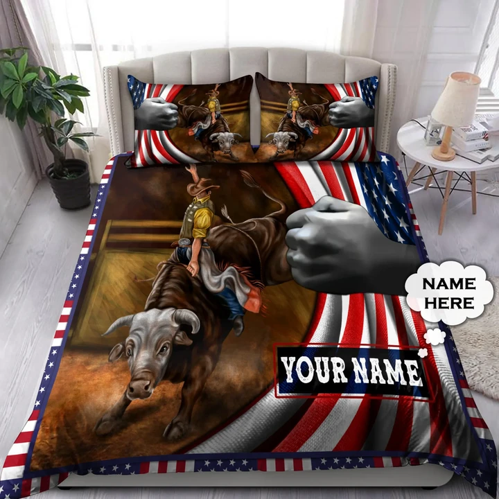 Personalized Name Bull Riding Bedding Set American Bull Rider Ver 1