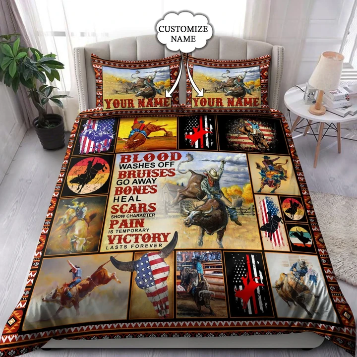 Personalized Name Bull Riding Bedding Set Rodeo Art Ver 5