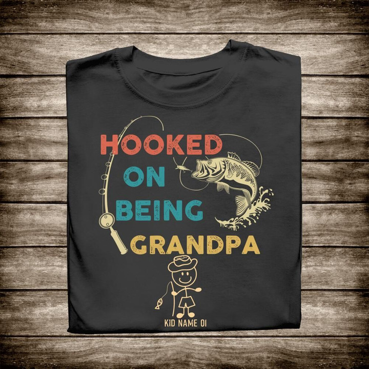 Personalized T-shirt Hooked On Being Grandpa - Amazing gift for Father's day