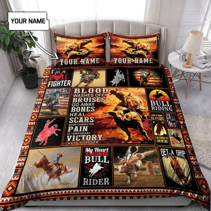Personalized Name Bull Riding Bedding Set Rodeo Art Ver 3