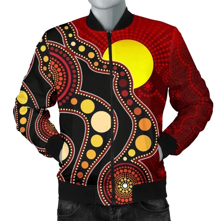 Aboriginal Flag Circle Dot Painting Art 3D design Bomber
