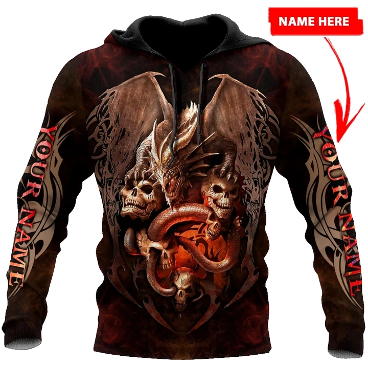Dragon & skull unisex hoodie custom name