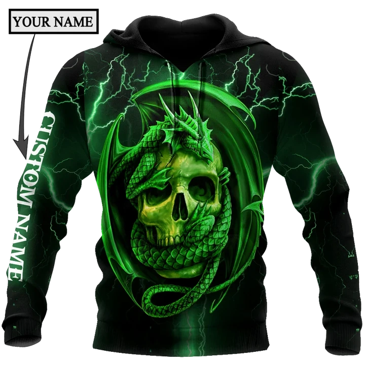 Dragon & skull green unisex hoodie