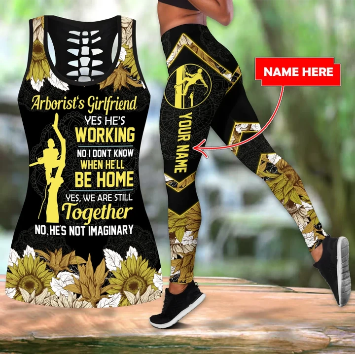 Arborist's girlfriend yellow hollow tank & leggings combo custom name