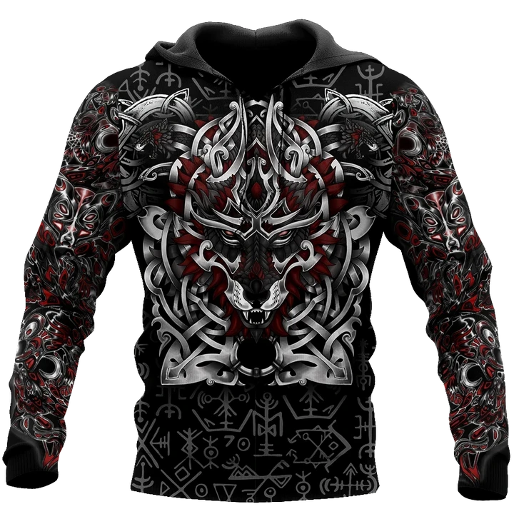 3D All Over Print Celtic Viking Wolf Hoodie DD08262002