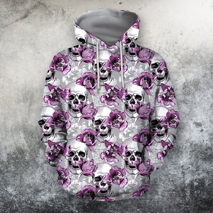 3D All Over Print Skull And Violet flower  Shirts