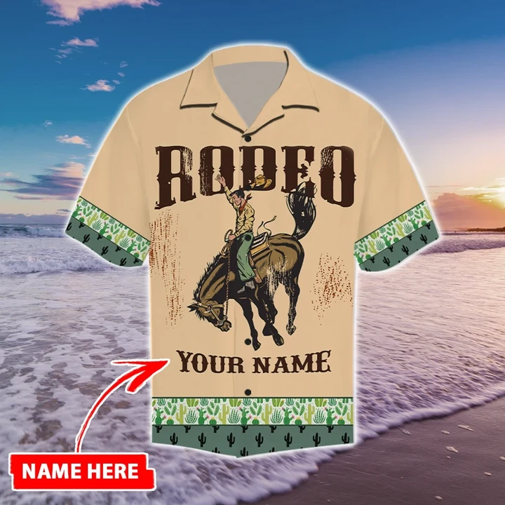 Personalized Name Rodeo Tropical Hawaii Shirt Cactus Pattern
