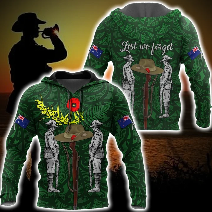 Lest We Forget Anzac Day Australia Golden Wattle And New Zealand Fern 3D Printed Shirts TN
