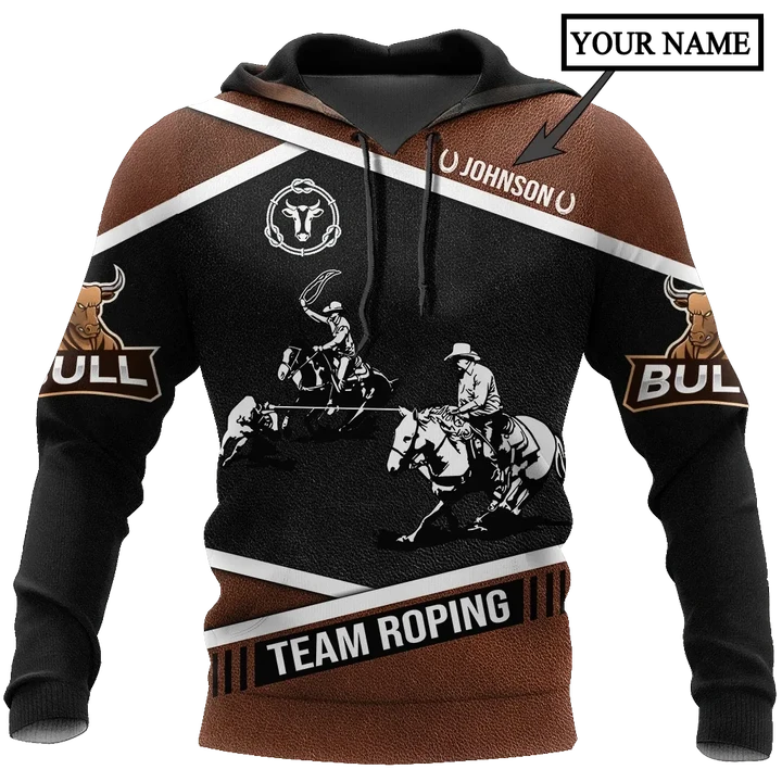 Personalized Name Bull Riding 3D All Over Printed Unisex Shirts Black Team Roping