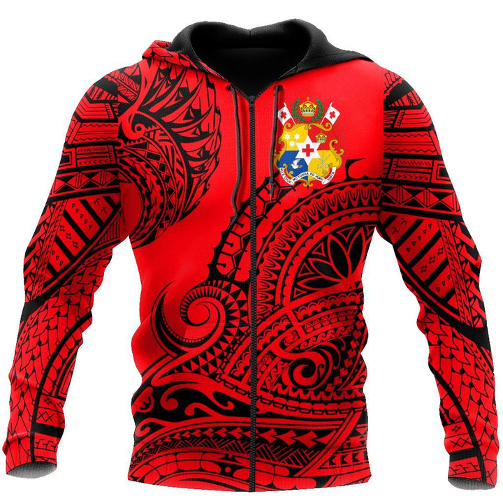 Polynesian Youthful Dynamic Style Red Neon Color Hoodie-ML-Apparel-ML-Zipped Hoodie-S-Vibe Cosy™